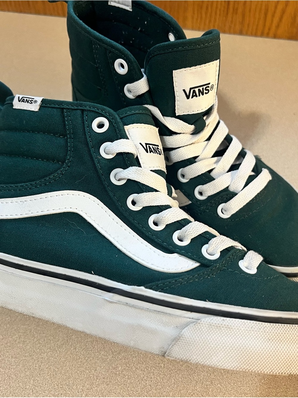 Vans Sk8-Hi High Top Sneakers in Dark Teal & White